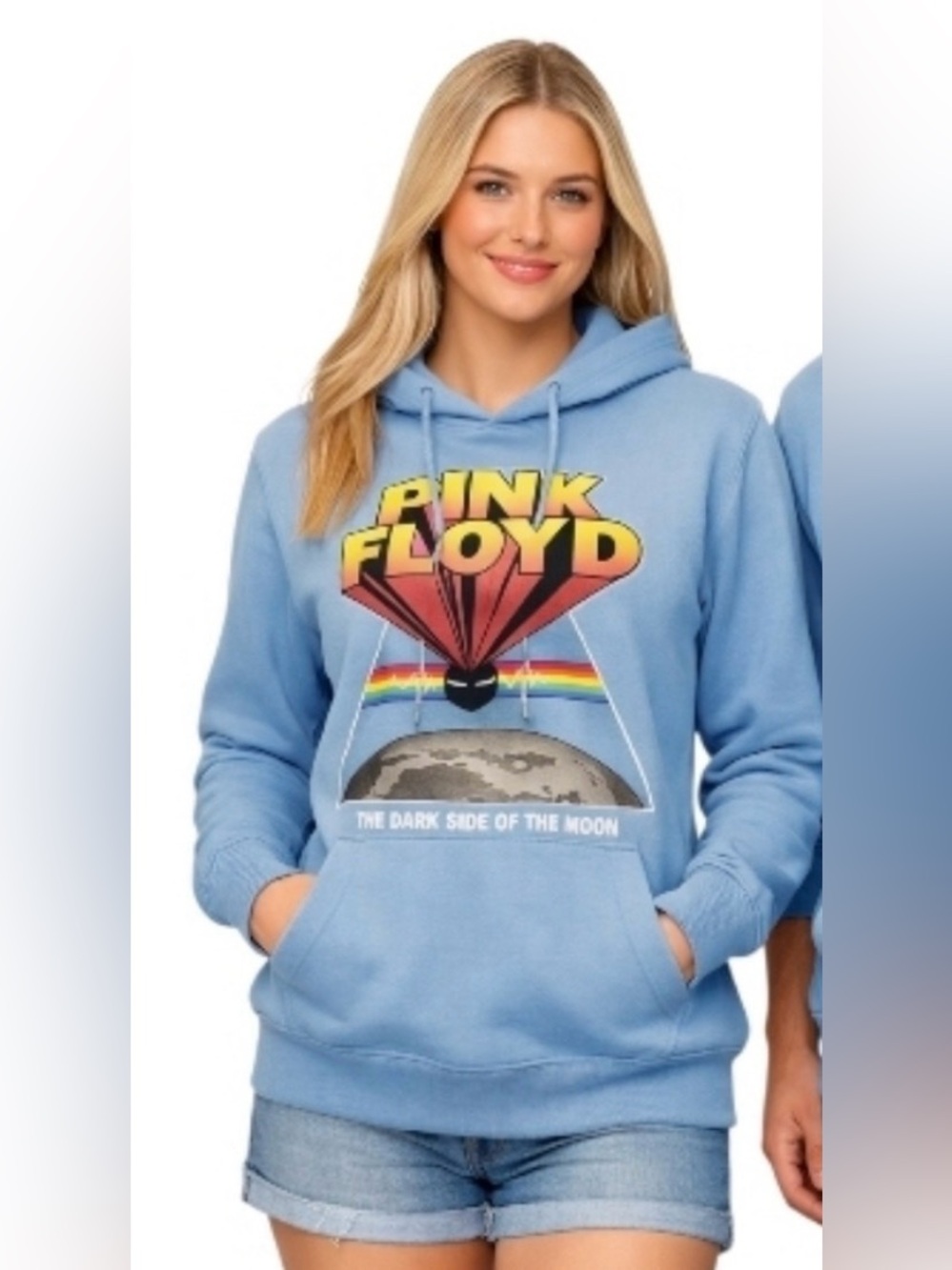 Pink Floyd The Dark Side of the Moon Graphic Pullover Hoodie Light Blue size XL